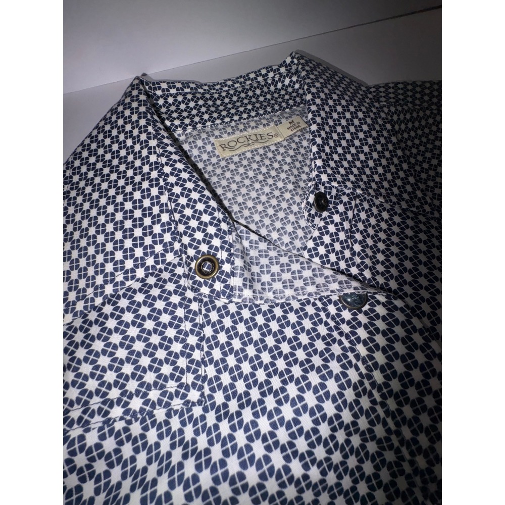 ROCKIES Women's Navy White Geometric Print Button Down Shirt Size M - Picture 5 of 14